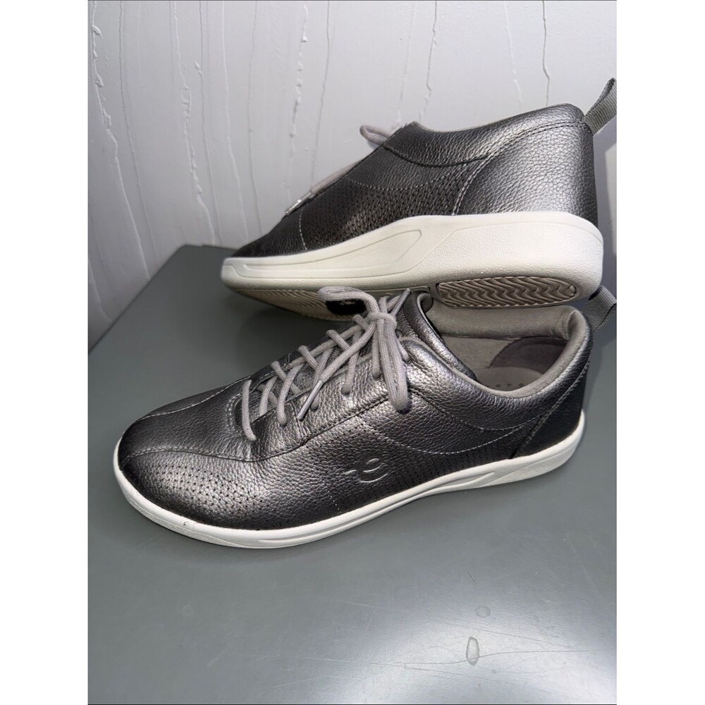 Metallic Gray Easy Spirit Sefreney, a metallic silver/pewter walking sneaker.